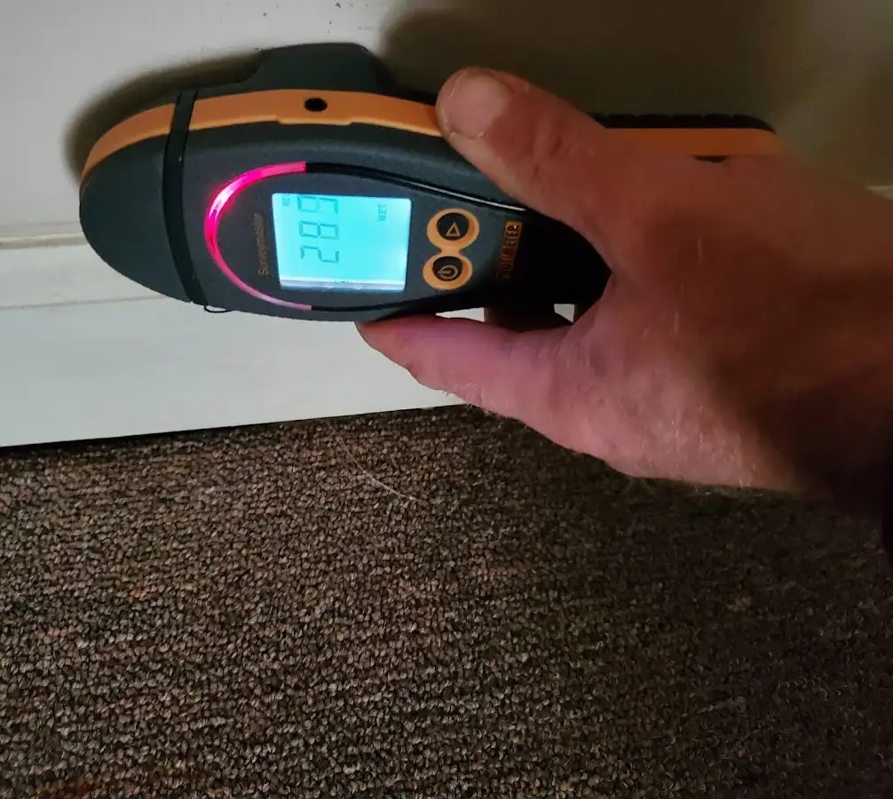 Moisture detection at baseboard during Burst Pipe Cleanup in Oak Ridge